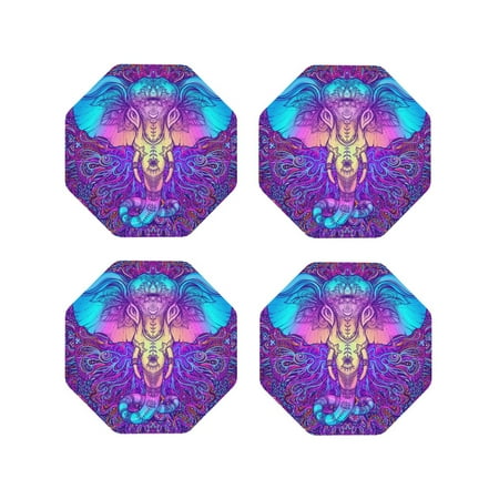 

Fuzoiu Elephant in Tribal Style Print Leather Coasters Set Drink Coasters Set of 4 for Tabletop Protection Durable PVC Coasters Home Décor and Housewarming Gift-Octagon
