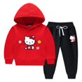 thumbnail image 3 of Hello kitty moda dibujos animados Otoño/Invierno niños suéter con capucha + pantalones casuales niños grandes más ropa gruesa de terciopelo cálido invierno, 3 of 5
