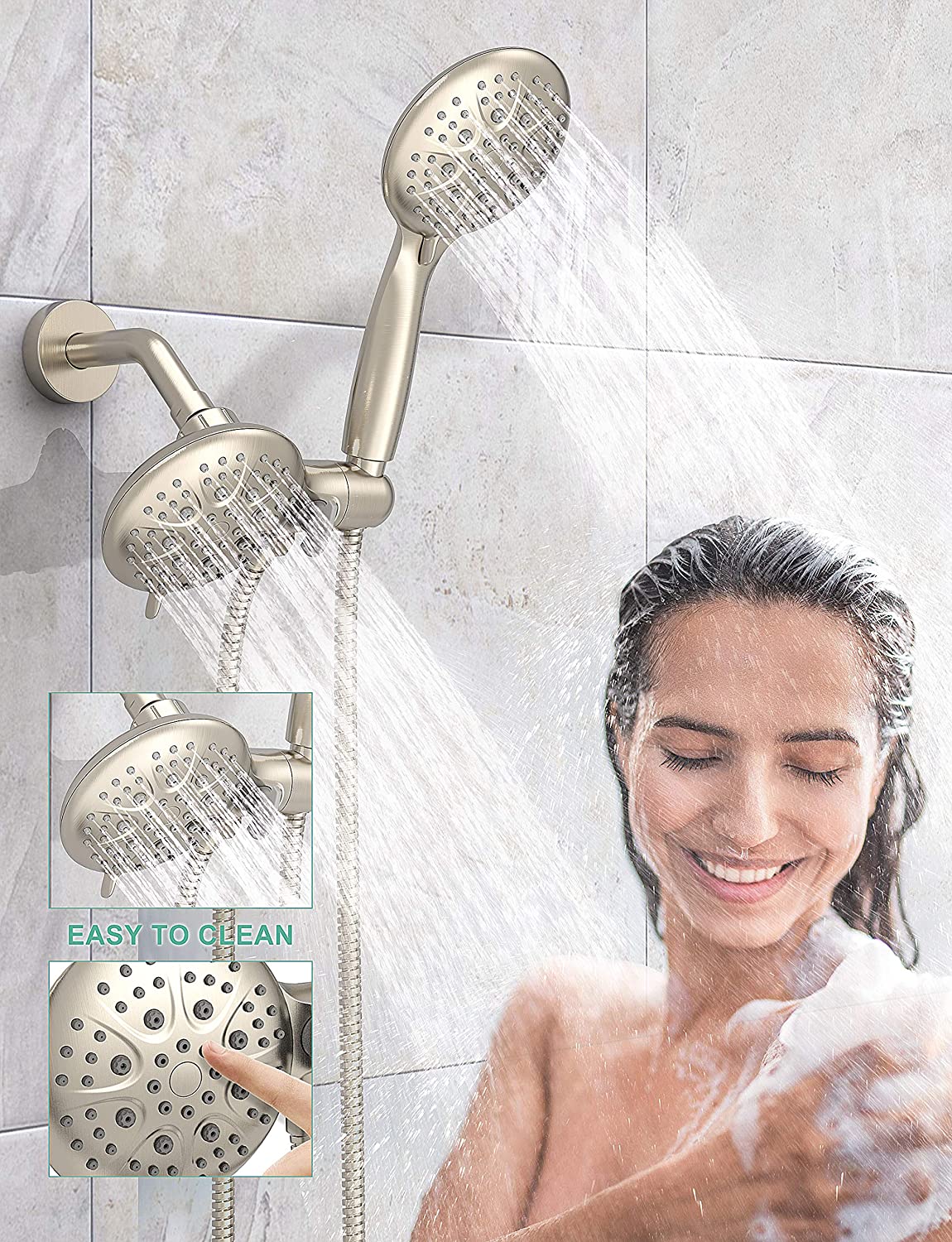 High Pressure 3-Way Rainfall Faucet, in Shower Head and Handheld Shower  Combo Set with 71” Hose, Easy to Clean Bathtub or Pets, Valve and Shower  Trim Kit, Brushed Gold