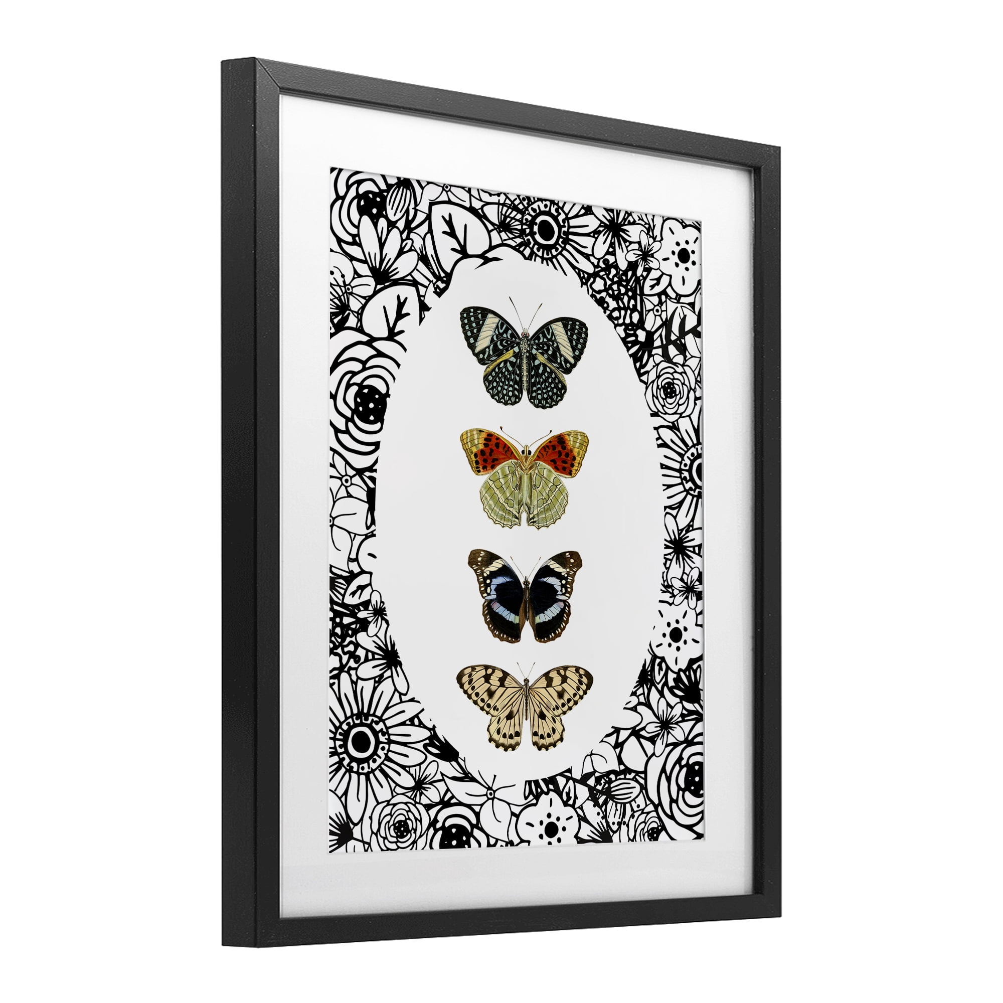 Stupell Industries Floral Butterfly Lineup Black Framed Print Under Glass, design by Dan Meneely