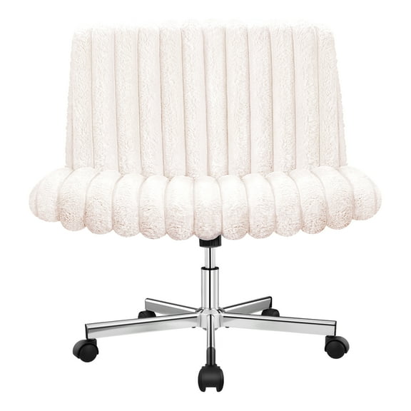 COOLHUT Office Chair Armless Criss Cross Legged Chair with Wheels, Teddy Fabric Comfy Home Office Desk Chairs, Wide Seat Vanity Task Computer Chair, Pink