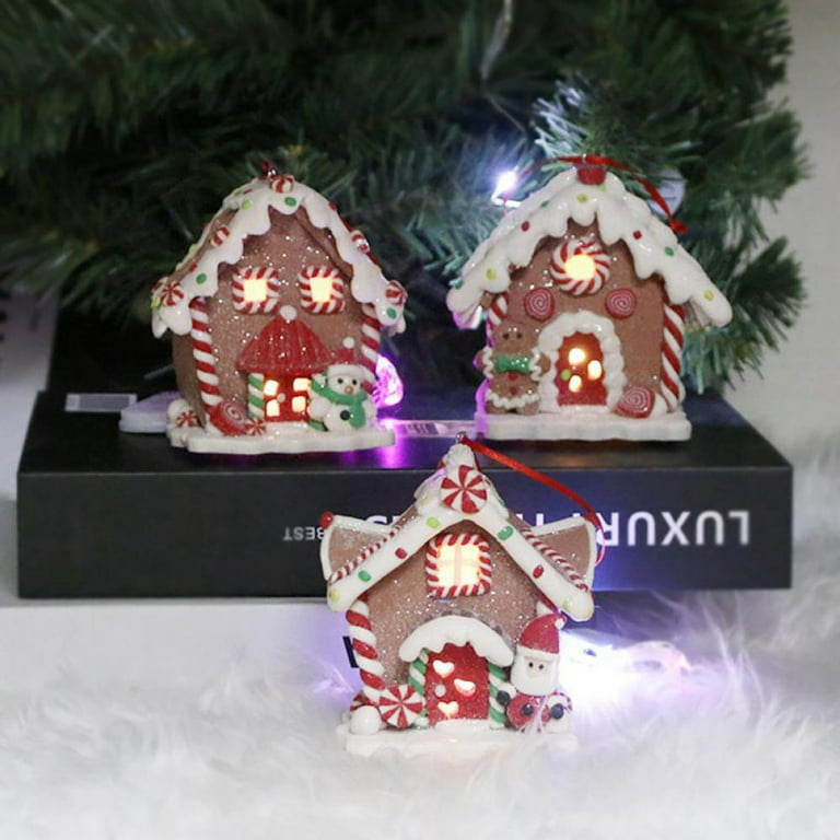 NUOBESTY 3Pcs Christmas Lighted Gingerbread House Ornament Miniature  Christmas Village Houses Light up Candy House Xmas Tree Hanging  Decoration(Random Style - Yahoo Shopping