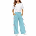 thumbnail image 2 of EnJoCho Girls Bow Pants Wide Leg Baggy Sweatpants Elastic Waist Cute Tween 𝖸2k Outfits Pockets Casual Fashion Trousers Loung𝖾 Comfortable Joggers Pants Kids Children 4-15T, 2 of 5