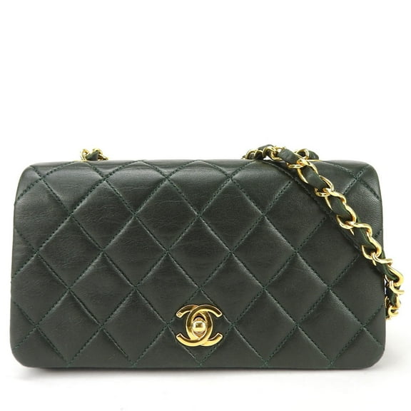 Pre-Owned CHANEL Shoulder Bag Matelasse Lambskin Olive Green Single Flap (Good)