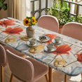 thumbnail image 3 of Retro Floral Table Cloths for 8 Foot Rectangle Tables, Red Yellow Tulips Barm Doors Farmhouse Wooden Patio Waterproof Elastic Fitted Tablecloths, Washable Rectangular Table Cover for Camping, 3 of 8