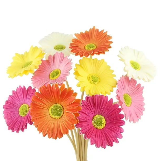 Ramo de 10 margaritas artificiales de poliuretano, ideal for reuniones de primavera, decoración de mesa, sala de estar y más.