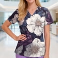 thumbnail image 2 of OIOLOYJM Scrub Tops for Women 2026 Medical V-Neck Short Sleeve Vintage Floral Print Scrubs Cotton Work T Shirts Basic Clothes with Pockets Royal Blue S, 2 of 4