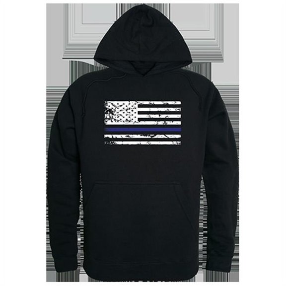 Thin Blue Line Graphic Pullover Hoodie, Black - Extra Large