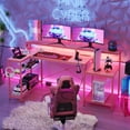 thumbnail image 3 of Bestier 71 inch L-Shaped Gaming Desk with Power Outlets LED Computer Office Table with Monitor Stand & Storage Shelf in Carbon Fiber Pink, 3 of 9