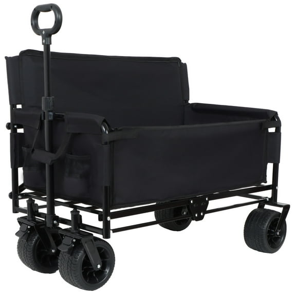 3-in-1 Convertible Folding Wagon Cart with Bench Seat & Storage - 500lbs Heavy-Duty Utility Wagon, 180L Capacity All-Terrain Wheels for Camping, Beach, Sports, Garden