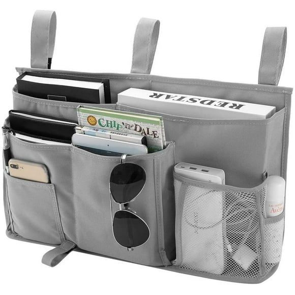 Gray - 1 x Bunk bed storage bag, hammock storage bag, 8 pockets, for dorm beds, hospital beds, cot rails, 600D Oxford fabric