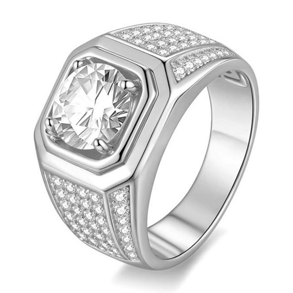 Men Moissanite Ring 2 Carat Gold Engagement Ring 925 Sterling Silver with 18K Gold Plated D Color VVS1 Round Brilliant Cut Moissanite Wedding Rings for Men Size 8-12