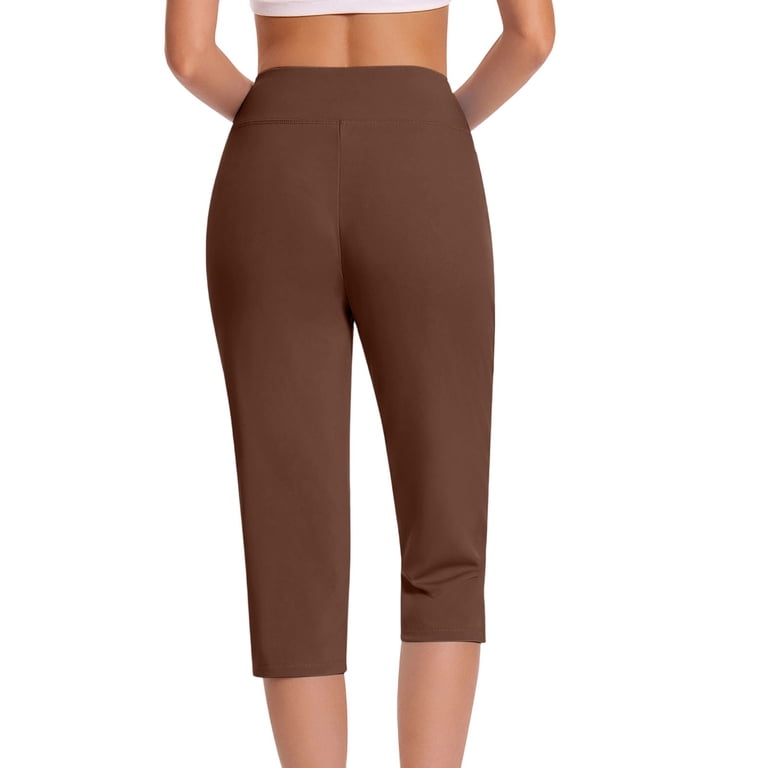 brown dress capris Brnmxoke Women's Plus Size High Waist Stretch Womens Golf Capris Pants for Summer with Pockets Work Casual Brown,XL suitable for your personal WGRFFH Women's Capri Pants Crossover