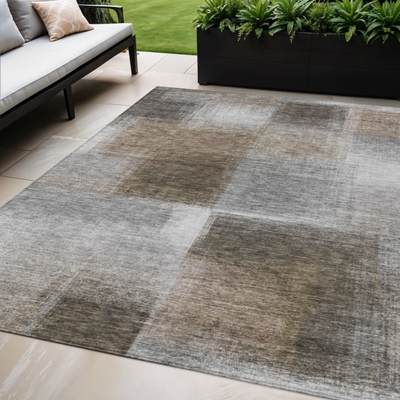 HomeRoots 584296 3 x 5 ft. Abstract Washable Indoor & Outdoor Rectangle Area Rug, Silver, Gray & Beige