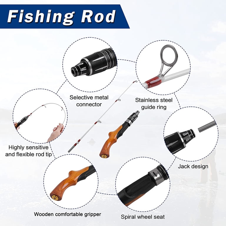 Ice Fishing Rod, 23" Ultralight Ice Spinning Rods Sensitive Ice Fishing Pole Winter Ice Fishing Gear for Walleye Perch Panfish Bluegill