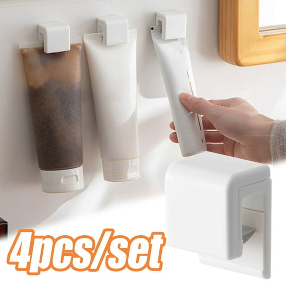 Travelwant 4Packs Toothpaste Holder Paste Clips - Internal Non-Slip Rubber Clip - Self Adhesive Hanging Multifunction Stand - for Bathroom Toothpaste Facial Cleanser Tower