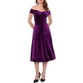 thumbnail image 2 of INSPIRE CHIC Women's Velvet Dress Off the Shoulder Vintage Cocktail Evening A-Line Dresses L Purple, 2 of 6