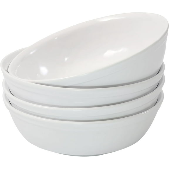 TP 4-Piece 7" Melamine Meal Bowls Set, 28 Ounce Large Pasta Bowls, Service for 4, Dishwasher Safe, White