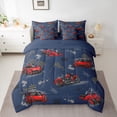 thumbnail image 3 of Manfei Blue Red Racing Car 7-Piece Twin Bedding Sets for Boys, Cartoon Motorcycle Bedding Comforter Set, Modern Checkered Flag Reversible Sheet Sets, Microfiber Bedroom Decor, 3 of 8