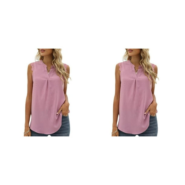 Blusa Sin mangas para mujer Qarigey chaleco refrescante transpirable vacaciones playa verano Rosado S 2piezas