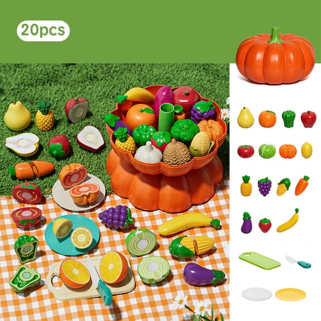 TIMIFIS Fruit and Vegetable Peeling Fun Pumpkin Storage Box Fruit and Vegetable Peeling Music Pumpkin Cut Flavors Early Education Simulation Peeling Fruit Storage Toys Holiday Gifts Education