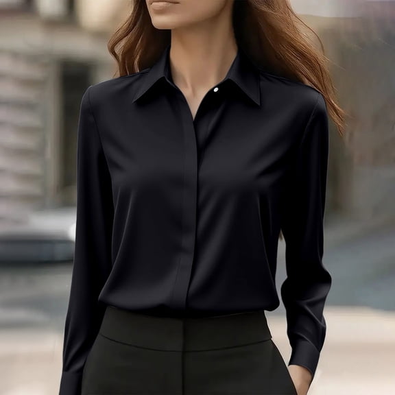 Button Down Shirts For Women Wrinkle Resistance Dress Shirts For Women Long Sleeve Work Formal Blouses Tops Black
