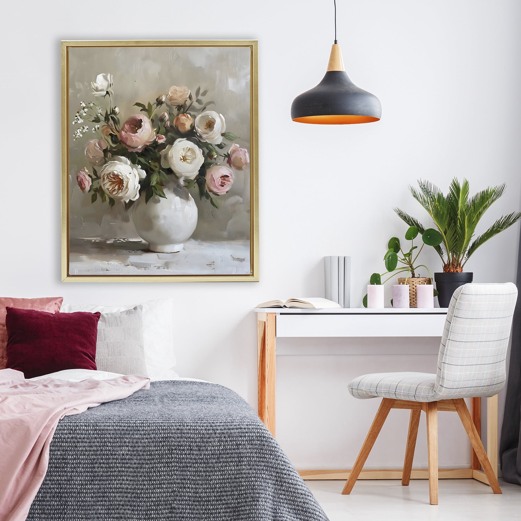 Stupell Industries Peony Blooms Bouquet Vase Gold Framed Floater Canvas Wall Art, design by Creative Studio