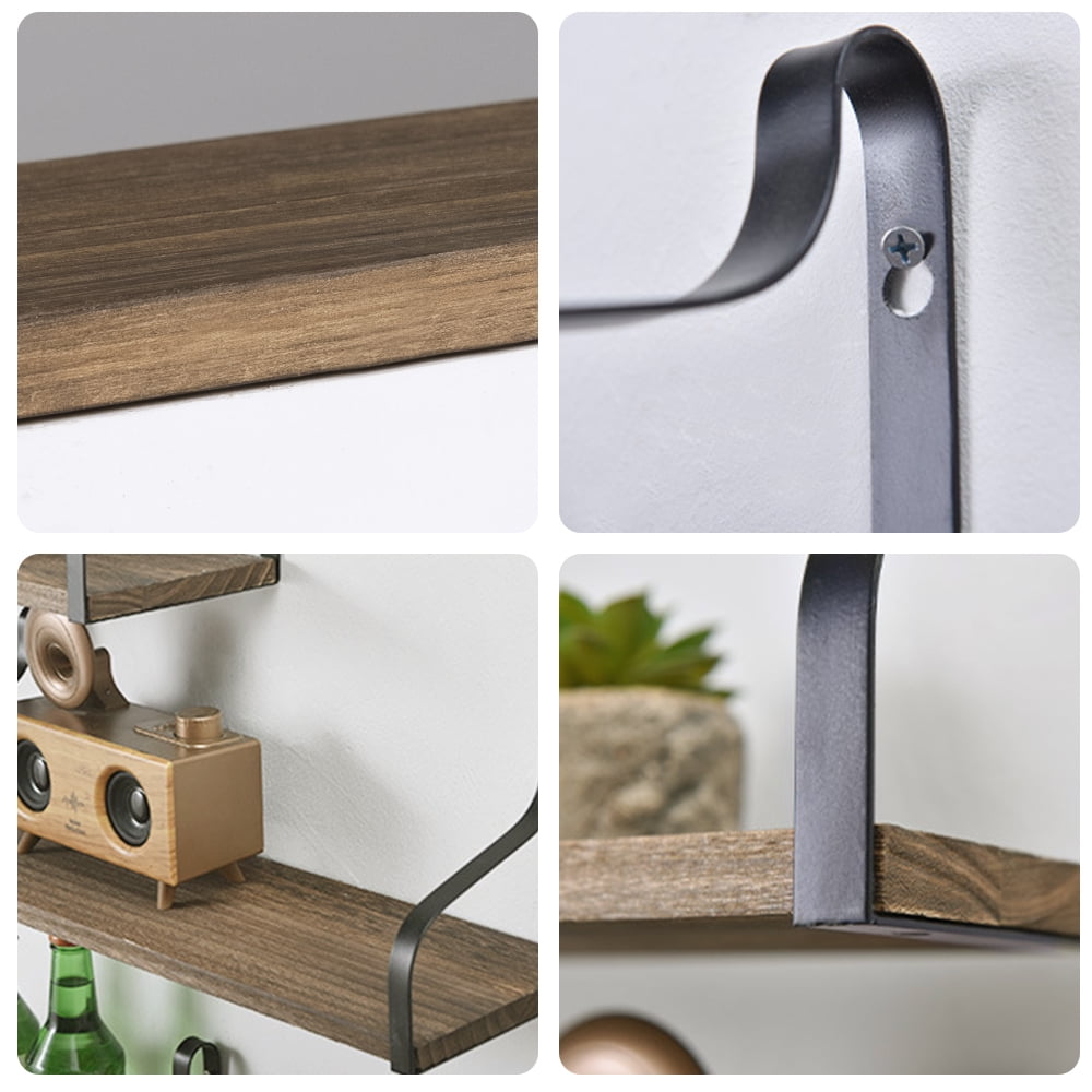 Kepooman 3PCS Floating Shelving, Wall Mounted Rustic Wood Shelves Metal Brackets Storage Set for Bathroom Bedroom Living Room Kitchen, Walnut Kepooman 3PCS Floating Shelving, Wall Mounted Rustic Wood Shelves Metal Brackets Storage Set for Bathroom Bedroom Living Room Kitchen, Walnut