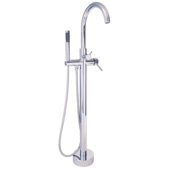 Westbrass Floor Mount Freestanding Bathtub Filler Faucet with Handheld Shower, Polished Chrome
