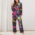 thumbnail image 2 of Lsque Neon Gothic Skull Moon Pattern Long Sleeve Pajama Set for Women - Soft 2-Piece Sleepwear and Loungewear Set with Pockets, Comfy Nightwear-Small, 2 of 7
