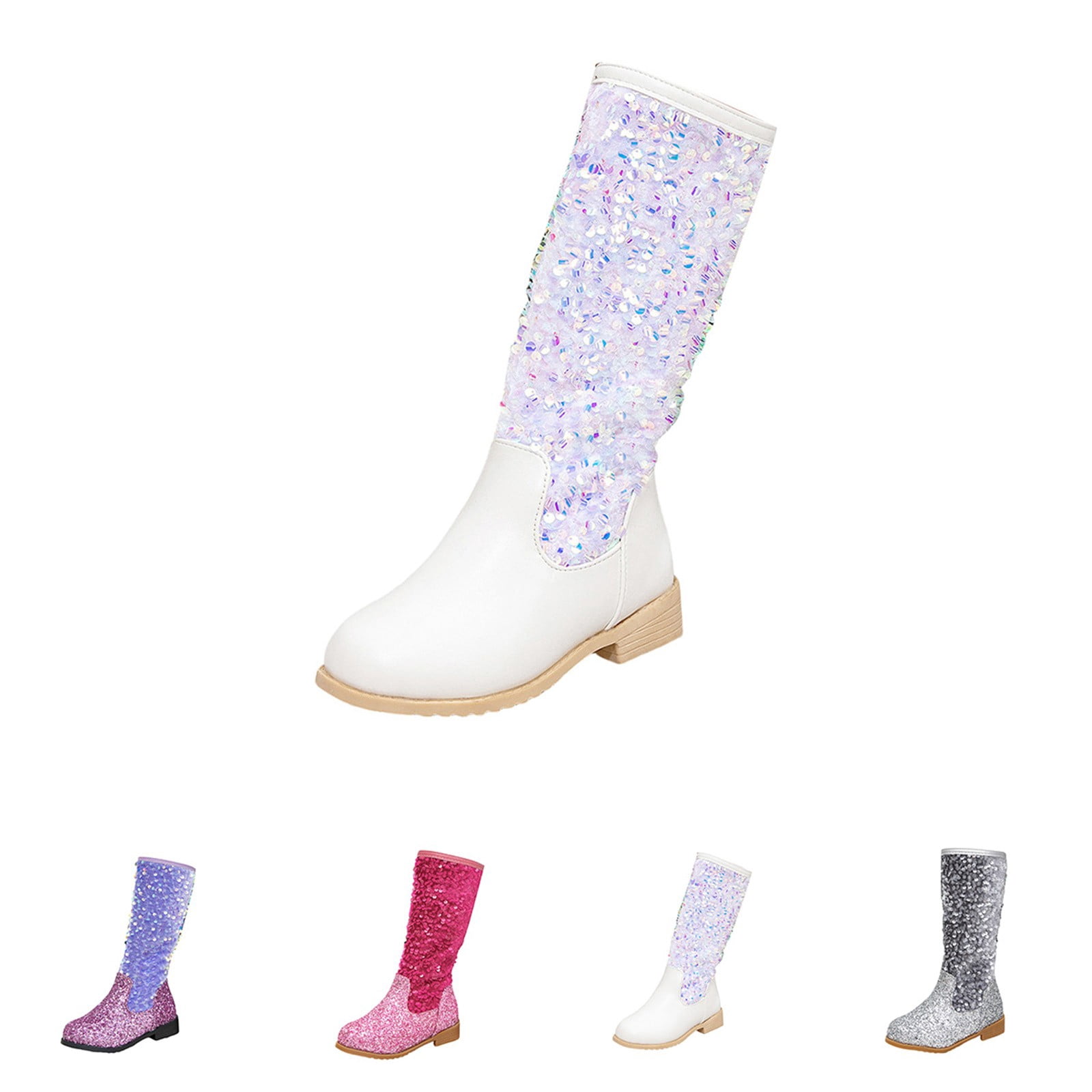 XIMIN Kids Girls Sparkly Glitter Knee Length Boots Western Cowboy