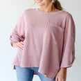 thumbnail image 2 of Women T-shirt Long Sleeve Crew Neck Ribbed Loose Slit Fall Tops, 2 of 6