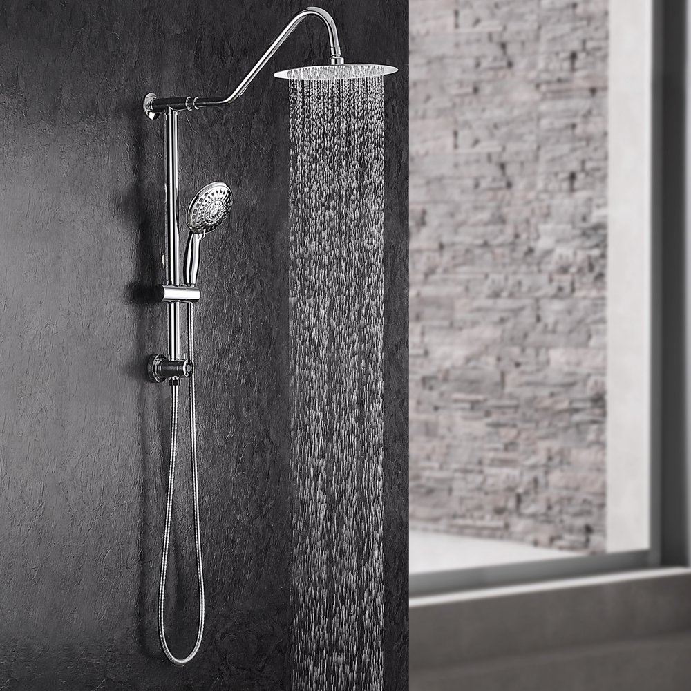 Logmey 10"Rain Shower System with Handheld Shower Head,Hose Stainless Steel Chrome