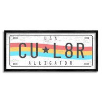 Stupell Industries CU L8R Alligator Rainbow License Plate Humor Novelty Painting Black Framed Art Print Wall Art, 10 x 24, Design by Daphne Polselli