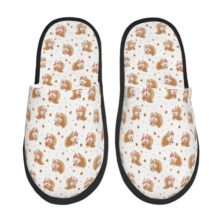 Balery Squirrel And Rose Slient Indoor Furry Fleece Comfort House Shoes Soft Non-Slip Home Shoes Cotton slippers House Slippers-- Medium