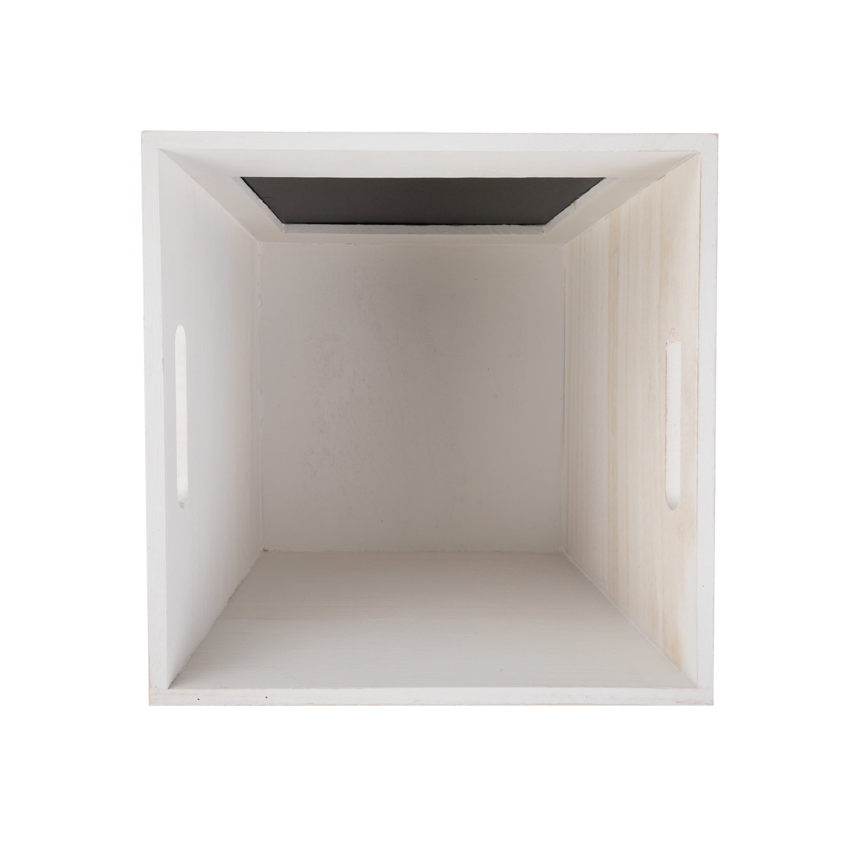 Your Zone Kids White Wood Storage Bin with Chalk Board Label and Cutout Handles, 11 in x 11 in x 9 in