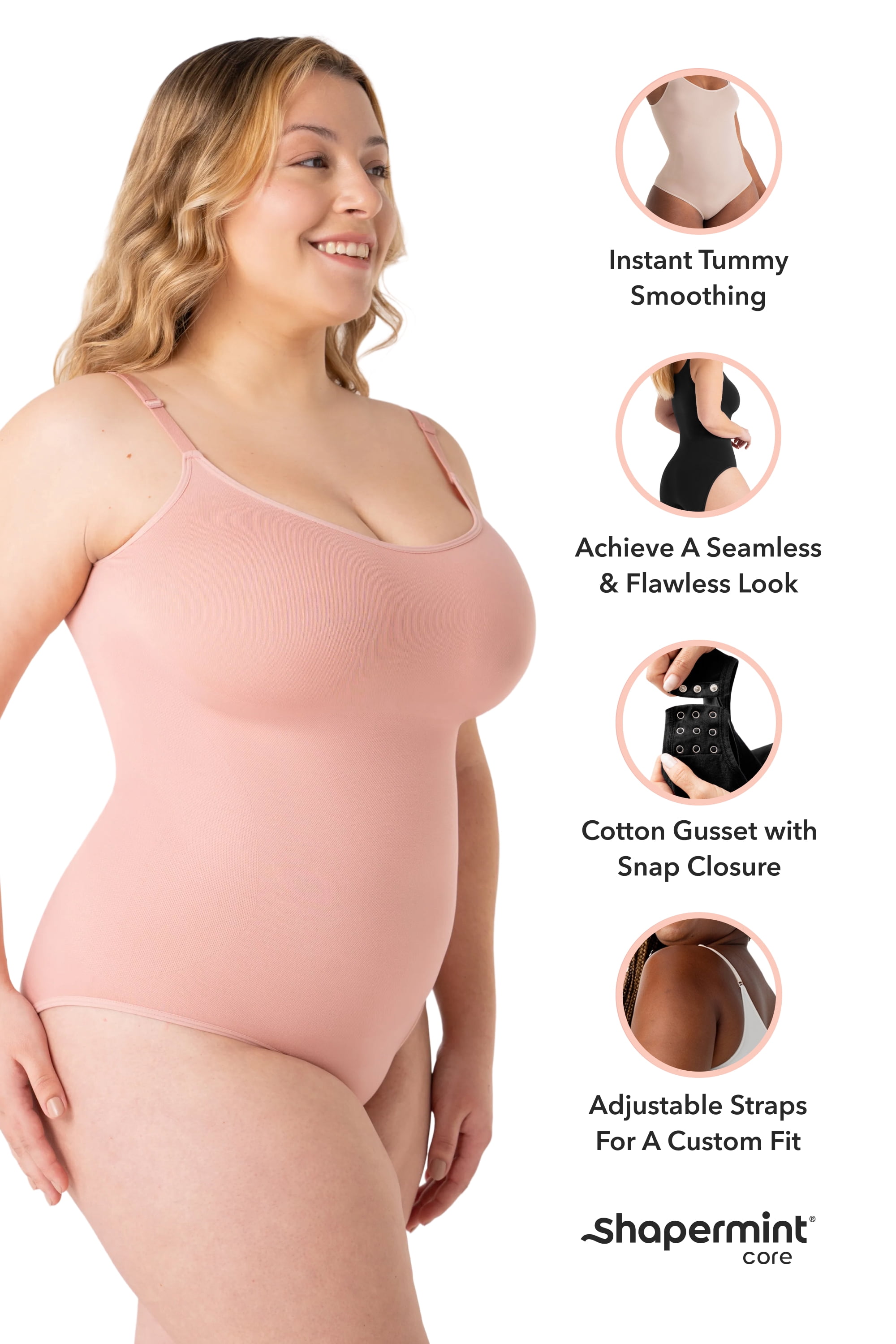 Shapermint Core Scoop Neck Shaping Bodysuit for Women, Seamless Shaping Fit & Comfortable Support, Sizes S–4XL