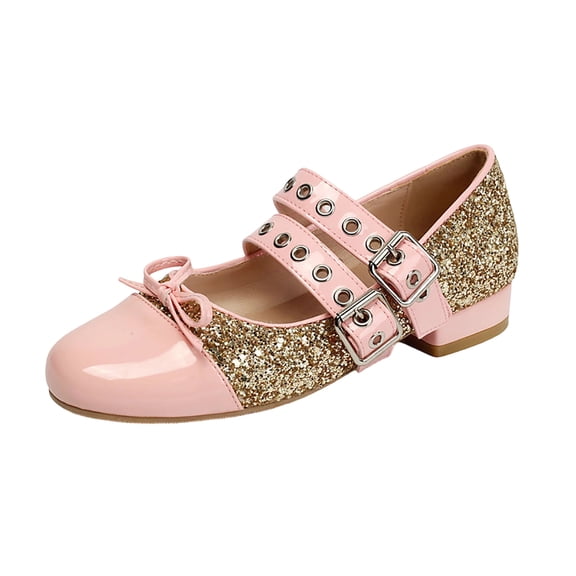 HomeDM Women's Low Block Heels Mary Jane Shoes Closed Round Toe Buckle Strap Wedding Party Dress Shoes, Pink Size 9