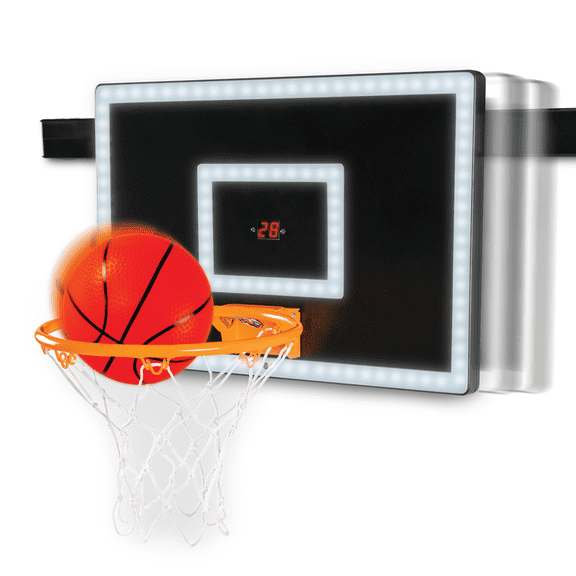 LED Moving Basketball Hoop, Over-the-Door Mini Hoop, Includes LED Ball and Air Pump, for All Ages, by MinnARK
