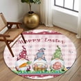 thumbnail image 3 of Round Area Rug 6 Ft, Gnomes Easter Washable Non-Slip Circle Carpet for Living Room/Bedroom, Eggs Tulips Spring Floral Pink Plaid Low-Profile Indoor Mats Collection Rugs for Residential, 3 of 7