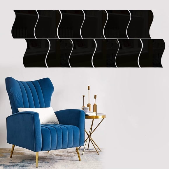 12PCS Wavy Mirror Wall Stickers Decor, 3D Art DIY Home Decorative Acrylic Mirror for Home Living Room Bedroom Sofa TV Setting Wall Decoration Decor