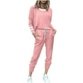 thumbnail image 4 of VBTAPA Women's Sweatsuits 2 Piece Outfits Striped Track Suit Sets Crewneck Long Sleeve Pullover and Drawstring Waist Joggers Set Casual Jogging Matching Suits Pink L, 4 of 9
