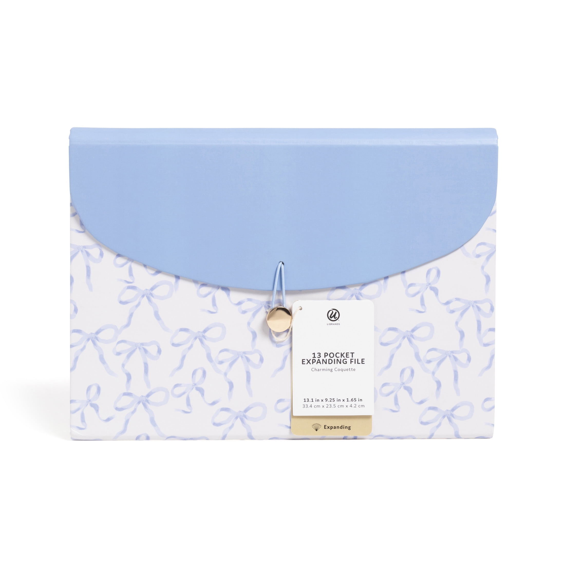 U Brands 13 Pocket Expandable File Organizer, 13 x 9.2 x 1.4 in., Charming Coquette Blue Bows, Freestanding