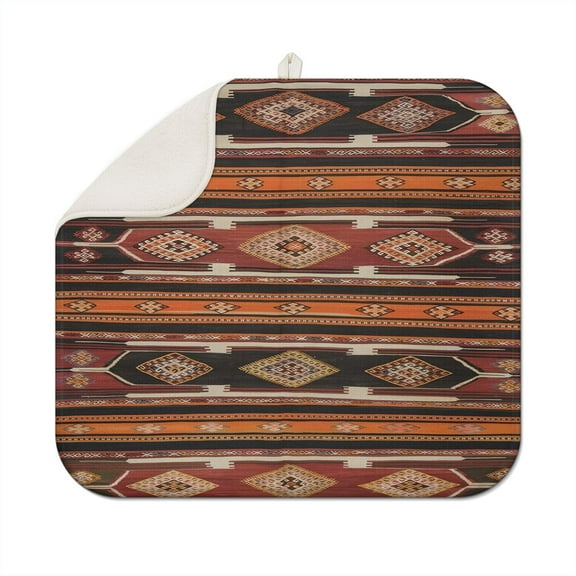 Bohemian Boho Kitchen Drying Mat - Super Absorbent Microfiber Dish Drying Pad with Boho Theme - Foldable Heat Resistant Countertop Mat for Dishes 18"x16"
