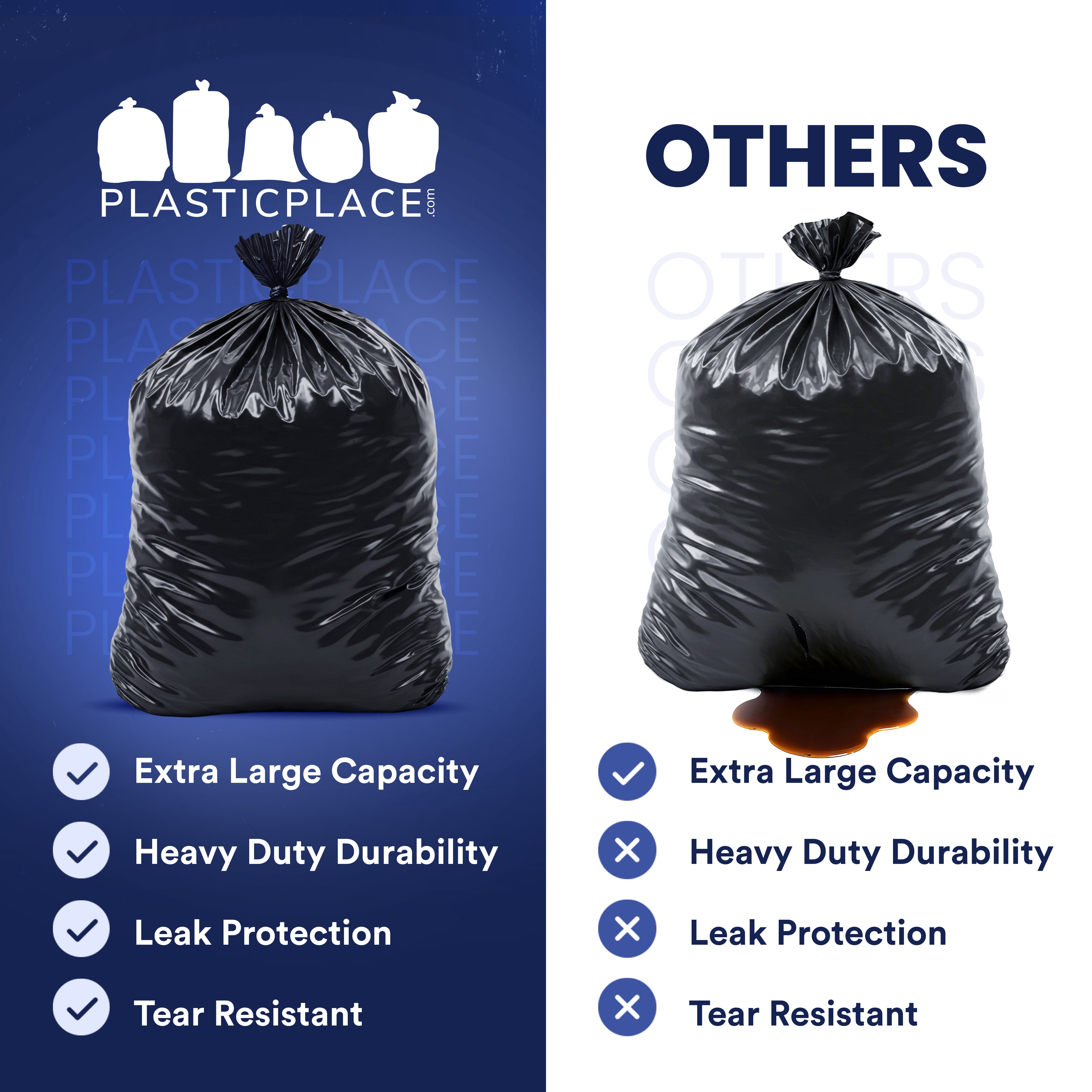 Plasticplace 95-96 Gallon Trash Bags │ 2.0 Mil │ Black Heavy Duty Garbage Can Liners │ 61” x 68” (50 Count)