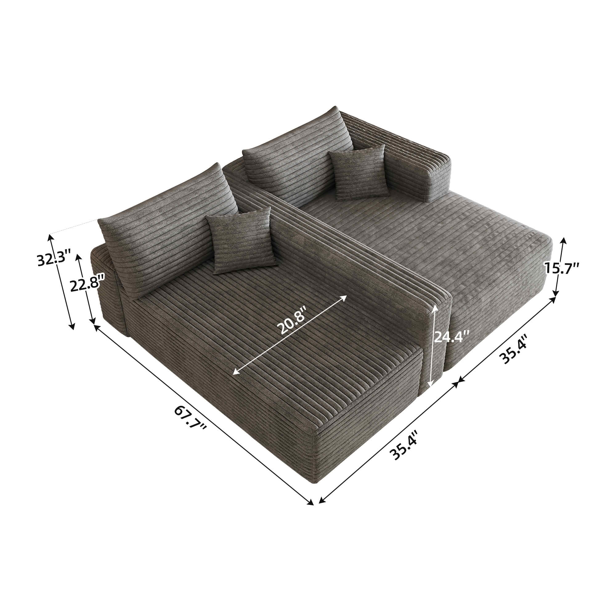 MAYEERTY 103 Inch L‑Shaped Cloud Sectional Sofa, Modern Minimalist Deep‑Seat Corner Couch, Plush Corduroy Upholstered Reversible Sofa, No‑Assembly Required for Living Room Apartment
