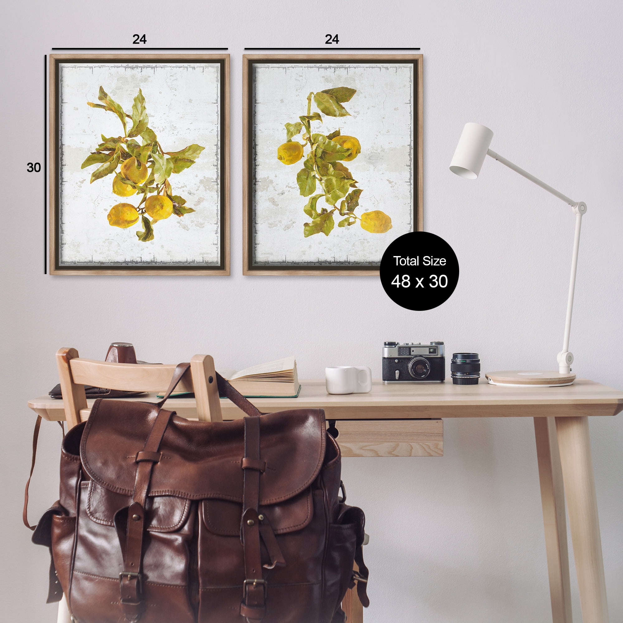 Stupell Industries Rustic Lemons & Leaves Food & Beverage Painting Brown Floater Framed Canvas Art Print Wall Art, 25 x 31, Set of 2