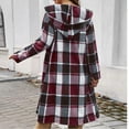 thumbnail image 4 of Crunowin Women Plaid Shacket Jacket, Trendy Fall Casual Button Wool Blend Trench Coat Winter Clothing with Pockets Wine L, 4 of 6