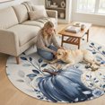 thumbnail image 2 of Round Area Rugs 6Ft, Bleu Pumpkin Fall Non-Slip Washable Circle Rugs Carpet, Thanksgiving Botanical Maple Leaf Indoor Outdoor Rug Floor Mats Throw Runner for Bedroom Living Room Bathroom, 2 of 8