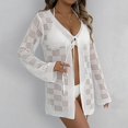 thumbnail image 5 of Women's Swimwear Cover Up New Long Sleeve V-neck Solid Color Lace-up Beach Smock, 5 of 5